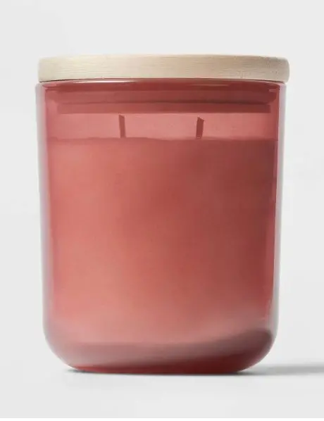 2-Wick Round Bottom Glass Peony Rose Water + Freesia Lidded Jar Candle Pink
11Oz 1