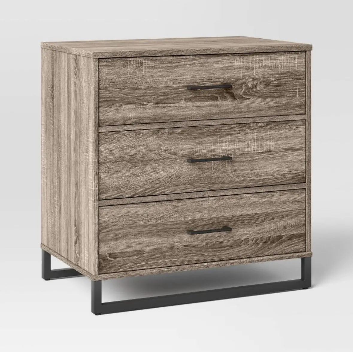 Mixed Material 3 Drawer Dresser Light Gray Wash 1