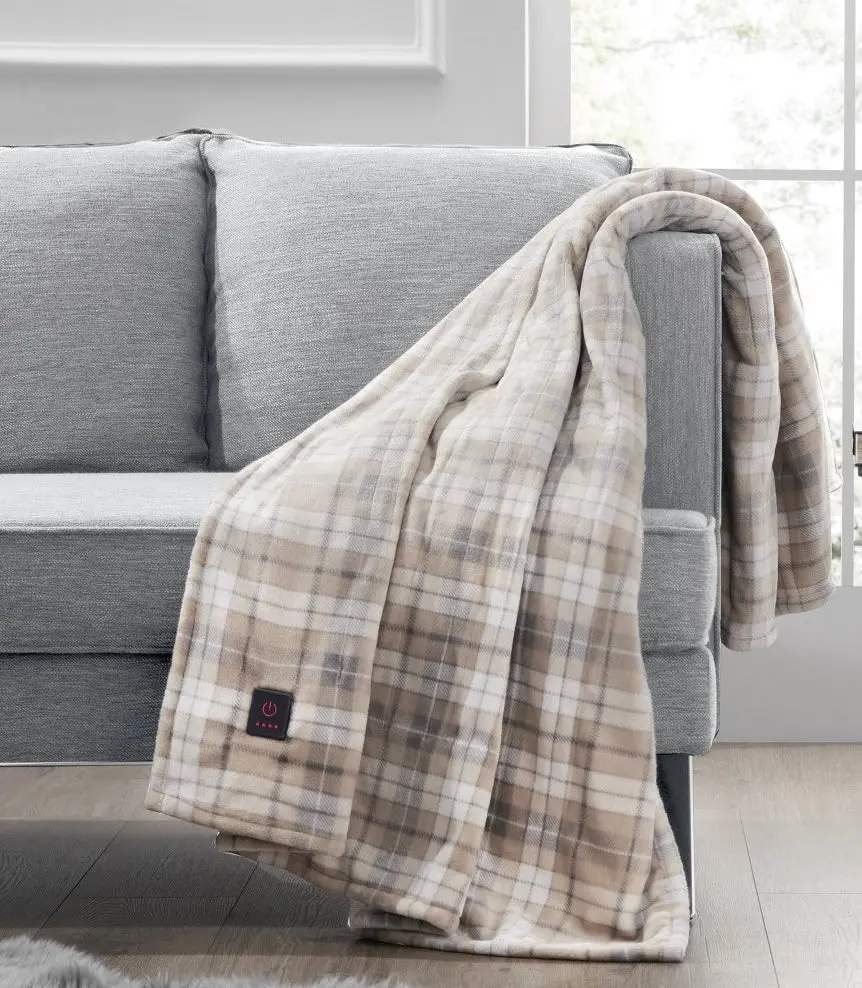 50"X60" Cozy Heated Throw Blanket Oatmeal Plaid 1