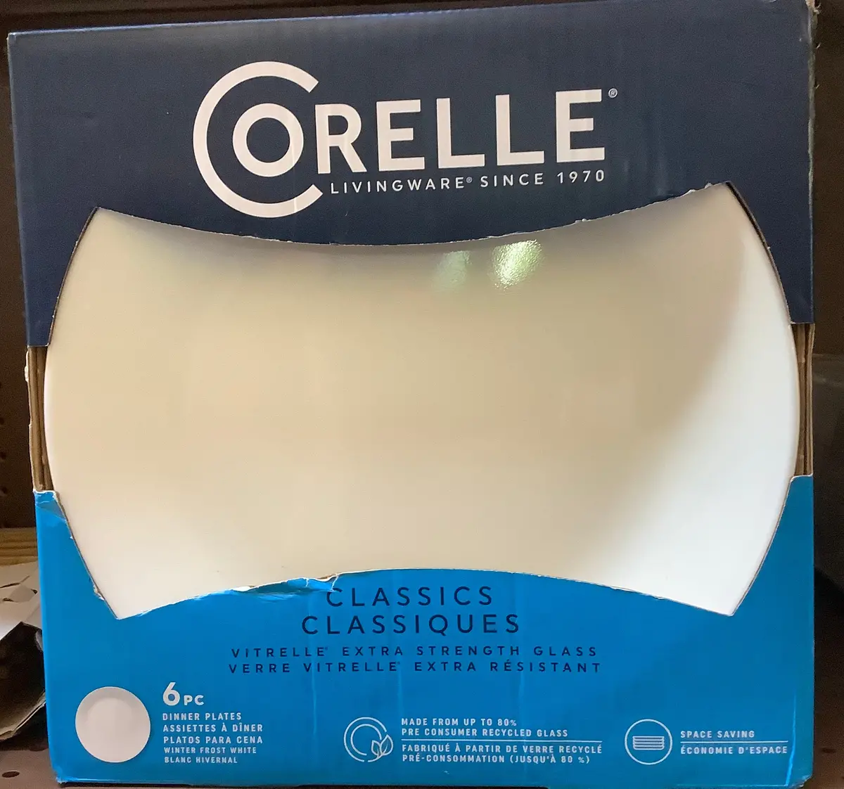 Corelle 10.3" 6Pk Glass Dinner Plates White 1