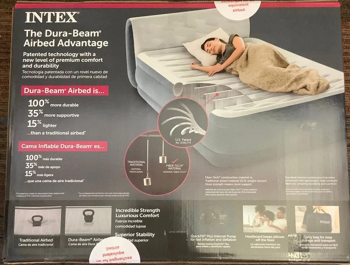 Intex 18" Pillow Top Air Mattress With Electric Pump And Headboard - Queen Size 1