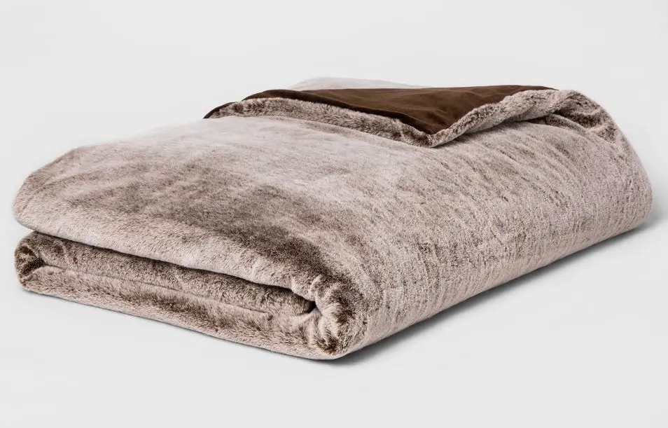 55" X 80" 15Lbs Faux Fur Weighted Blanket With Removable Cover Brown 1