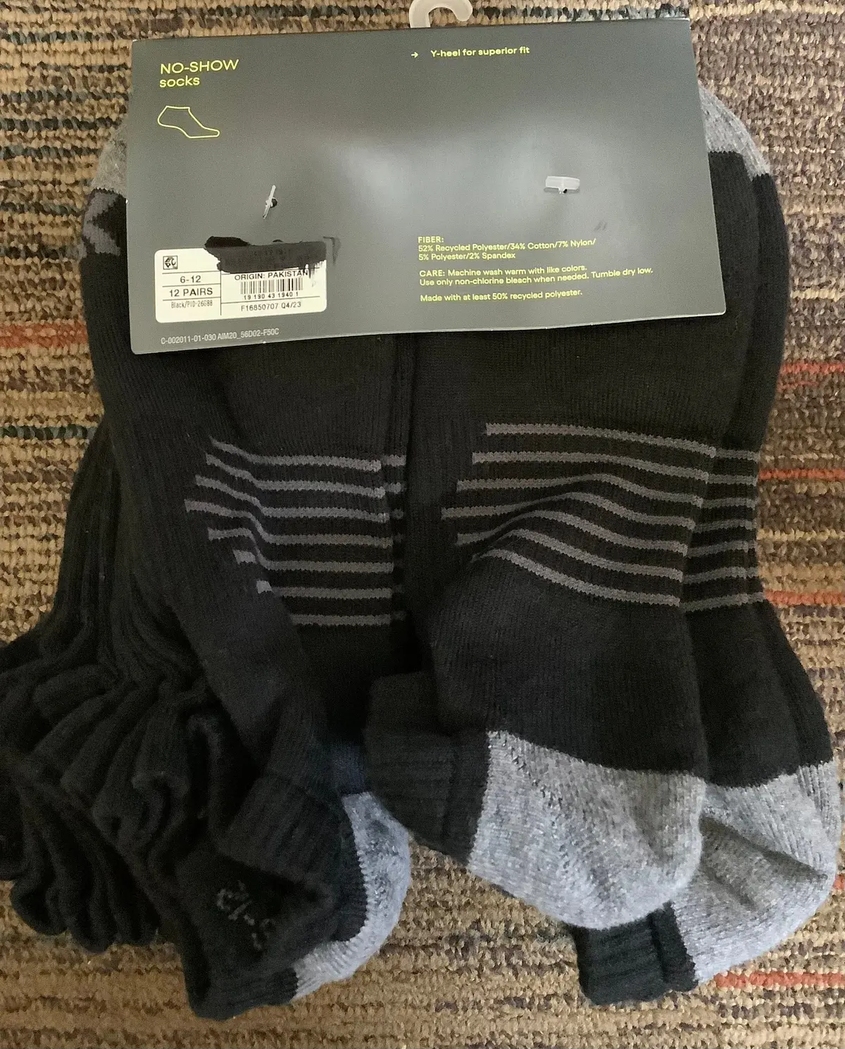 Size 6-12 Men's No Show Striped Athletic Socks 12K 1