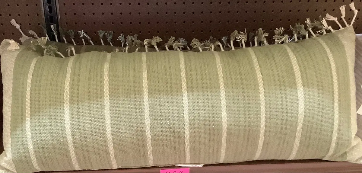 Oversized Oblong Woven Stripe Tassel Decorative Throw
Pillow Moss Green 1