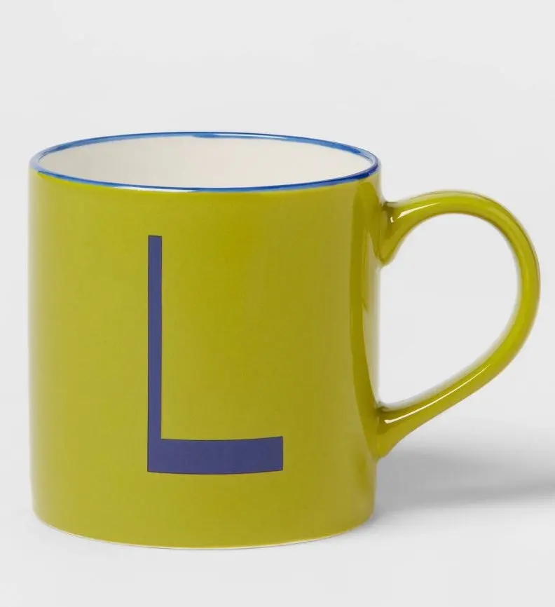 16Oz Stoneware Monogram Mug 'L' Yellow/Green 1