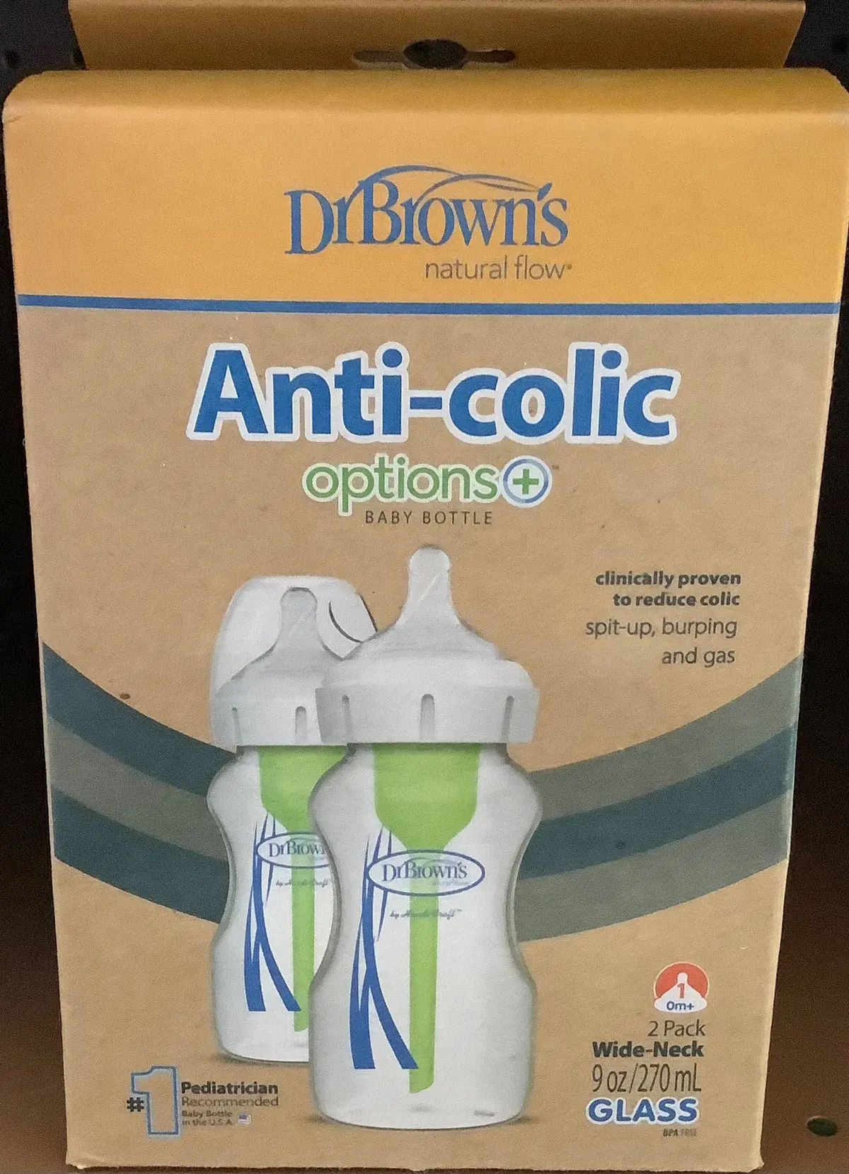 Dr. Brown's 9Oz Anti-Colic Options+ Wide-Neck Glass Baby
Bottle With Level 1 Slow Flow Nipple - 2Pk - 0M+ 1