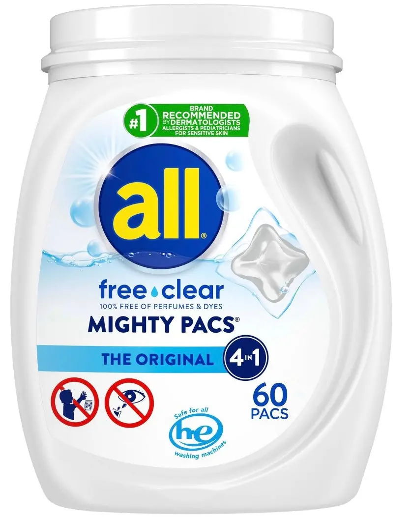 All Mighty Pacs Free Clear Laundry Detergent Pacs -
60Ct/24.7Oz 1
