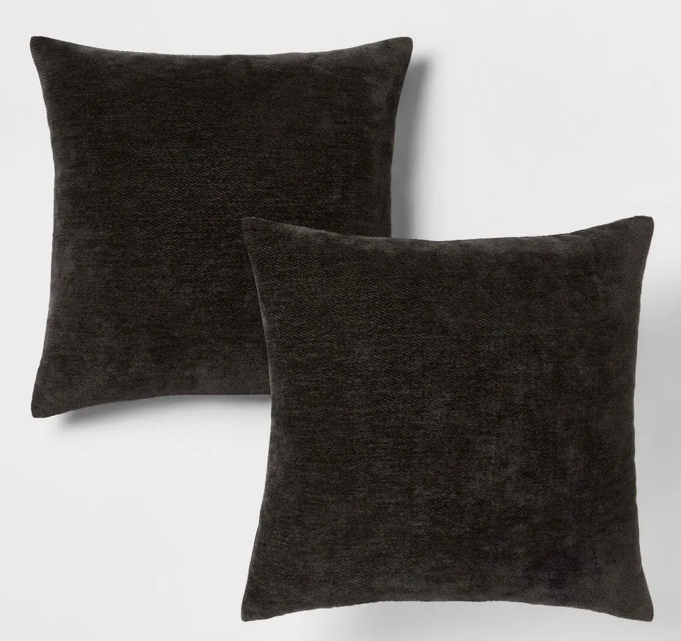 2Pk Chenille Square Throw Pillows Black 1