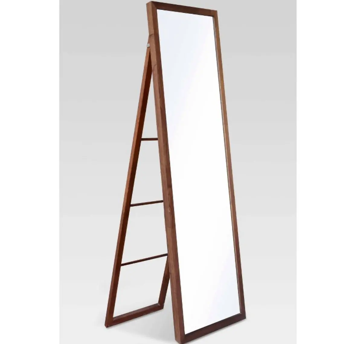 20" X 65" Wood Ladder Standing Mirrorwalnut Finish As Is 1