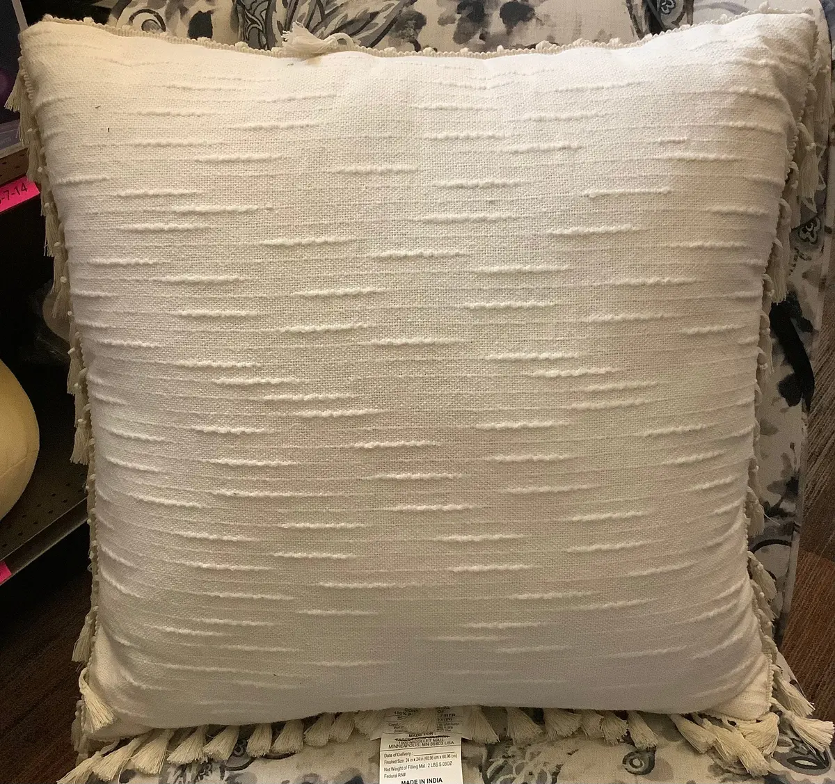 Euro Textured Slub Tassel Decorative Throw Pillow Natural 1