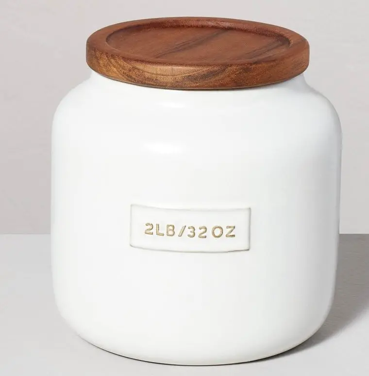 32Oz Dry Goods Stoneware Canister With Wood Lid Cream/ Brown 1