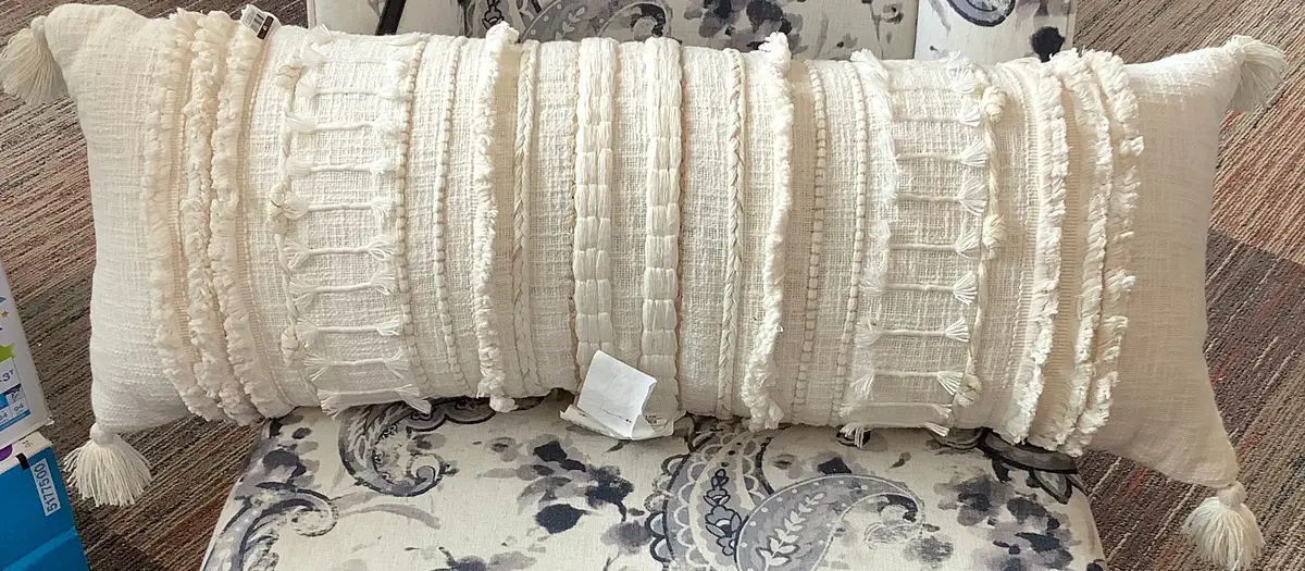 Oversized Oblong Woven Knotted Fringe Decorative Throw
Pillow Natural 1