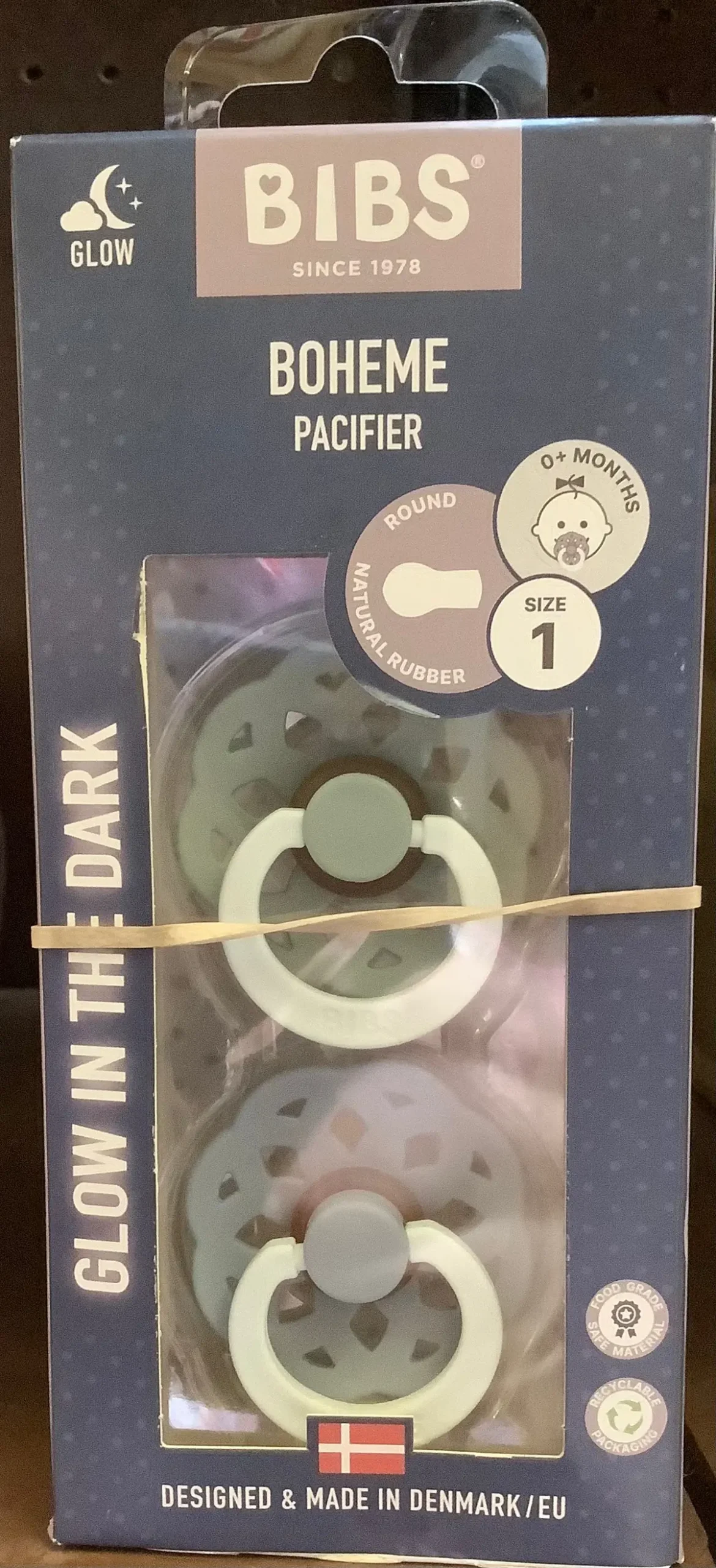 Bibs Boheme Glow In The Dark Latex Pacifier 0-6M - 2Pk 2