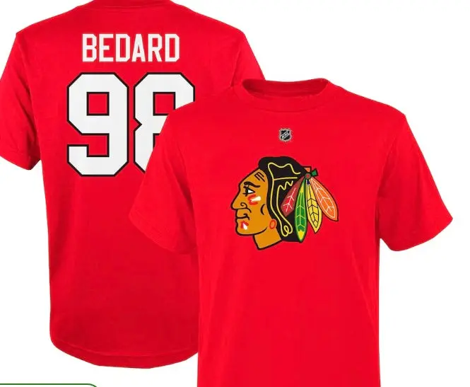 Youth Chicago Blackhawks Connor
Bedard Red Player Name & Number T-
Shirt 1