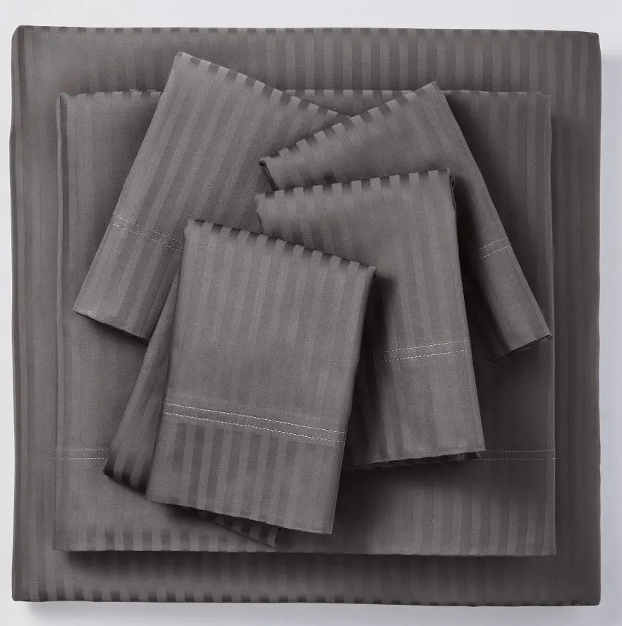 Full 6Pc 400 Thread Count Damask Solid Sheet Set Gray 1