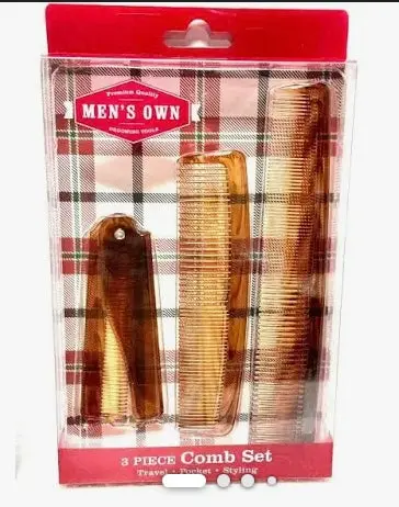 "Men's Own" 3 Piece Comb Set Travel, Pocket And Styling. 1