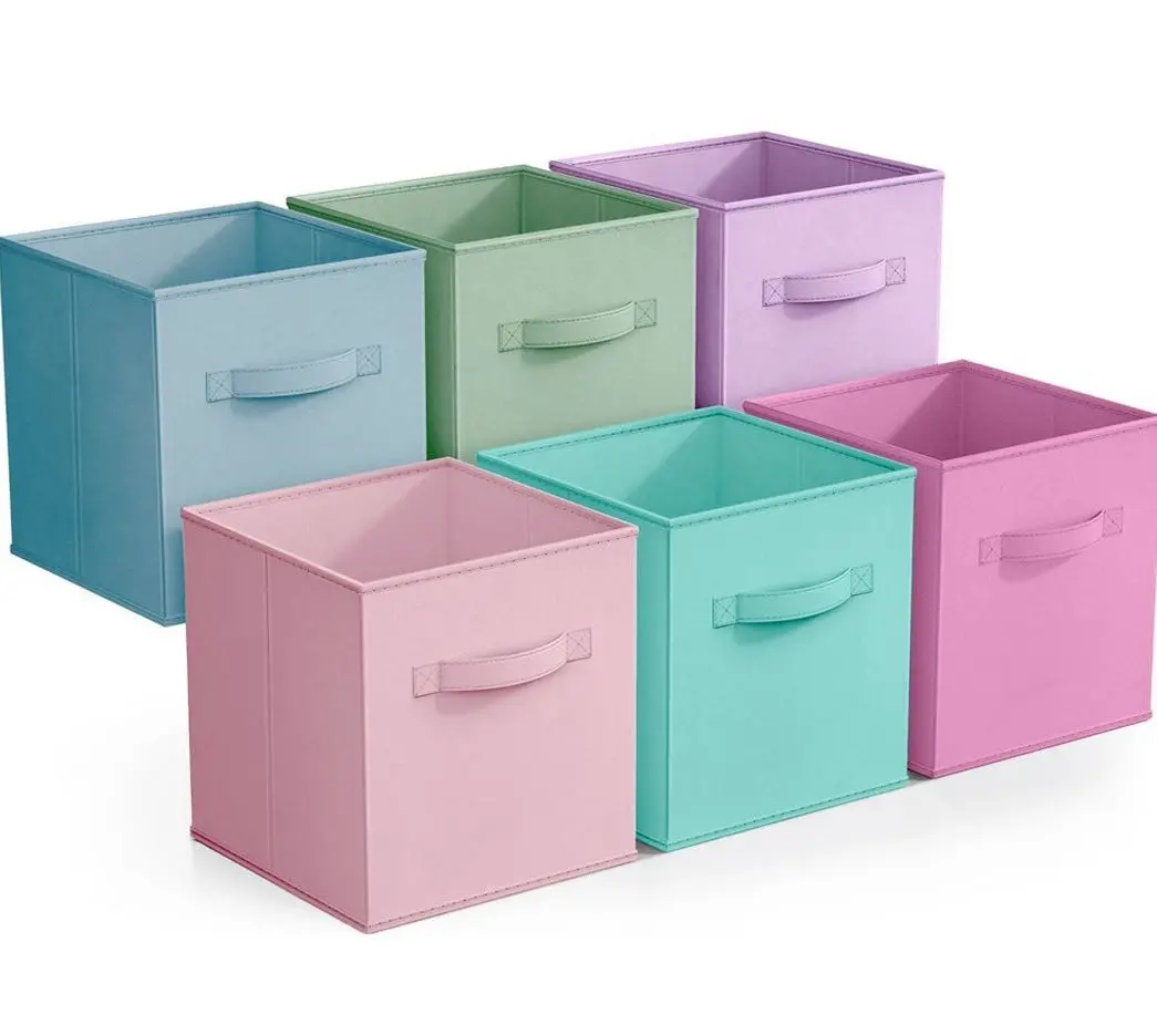 Sorbus 6 Pack 11 Inch Foldable Storage Cubes With Handles-For Organizing Home, Shelves, Nursery, Playroom, Closet And More (Multi Pastel) 1
