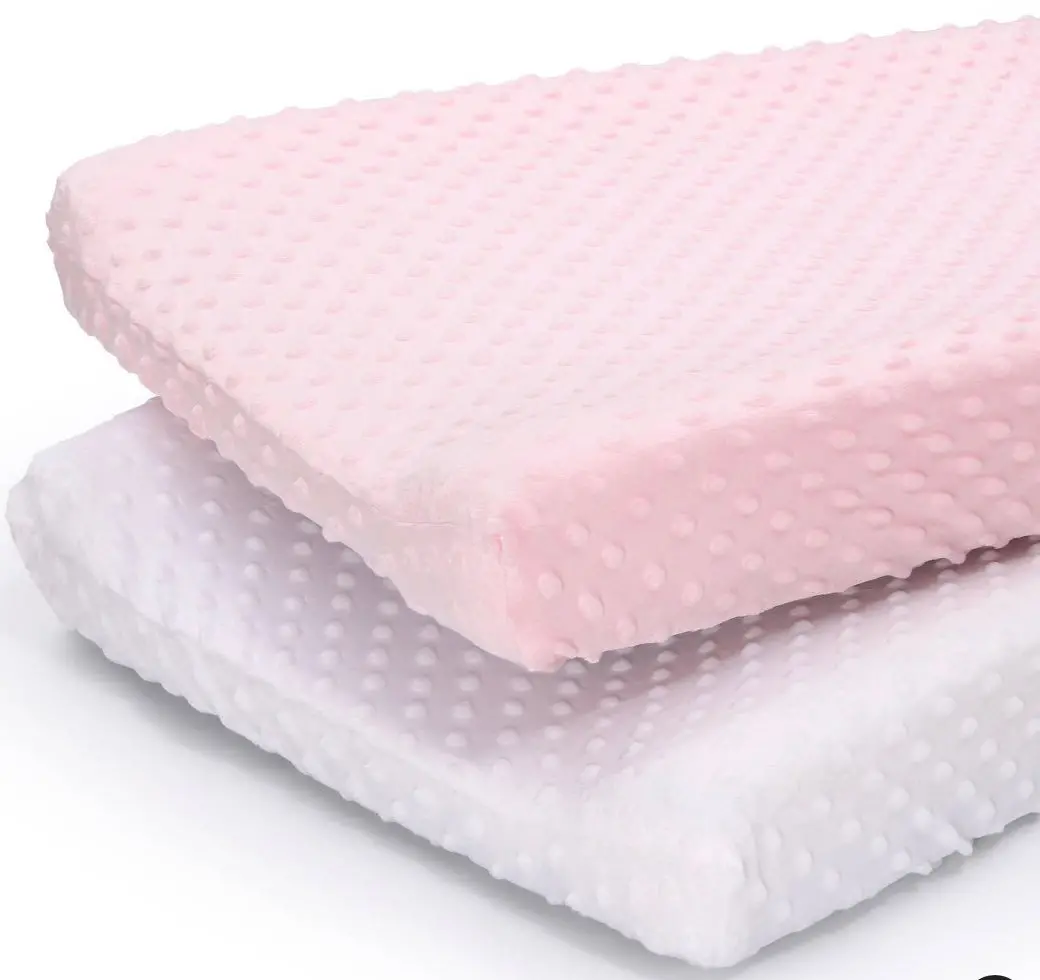 The Peanutshell Minky Dot Solid Changing Pad Covers - Pink/ White 2Pk 1