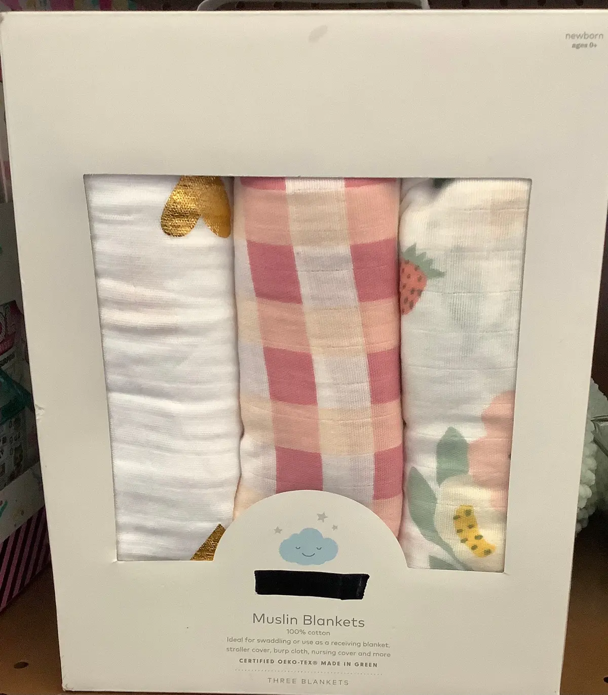 Muslin Swaddle Baby Blanket - Floral Gingham - 3Pk - 1