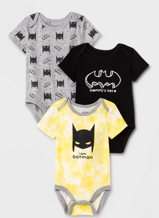 Baby Boys' 3Pk Batman Bodysuit Set - Black 3-6M 1