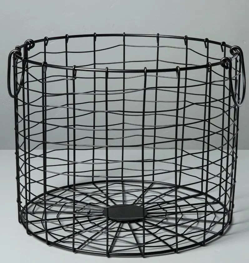 Large Round Wire Storage Basket With Handles Black 1