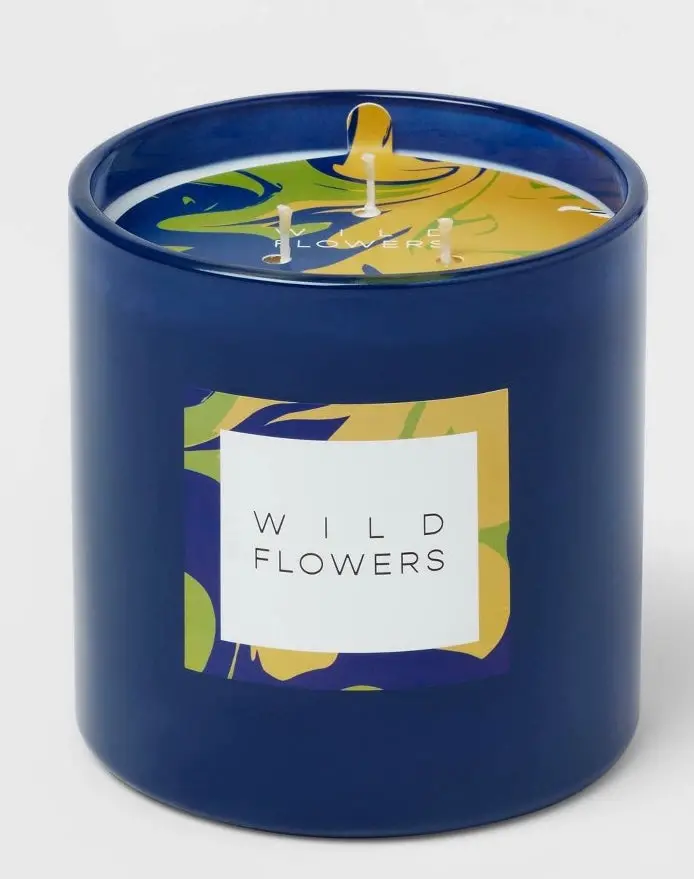 3-Wick 28Oz Glass Wildflowers Candle Blue 1