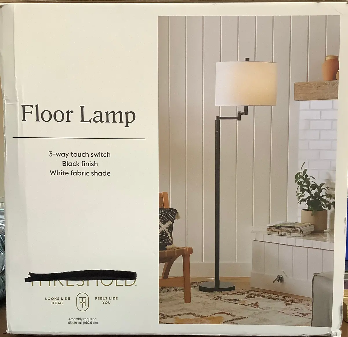 16" Metal Column Swing Arm Floor Lamp Black/White - 1