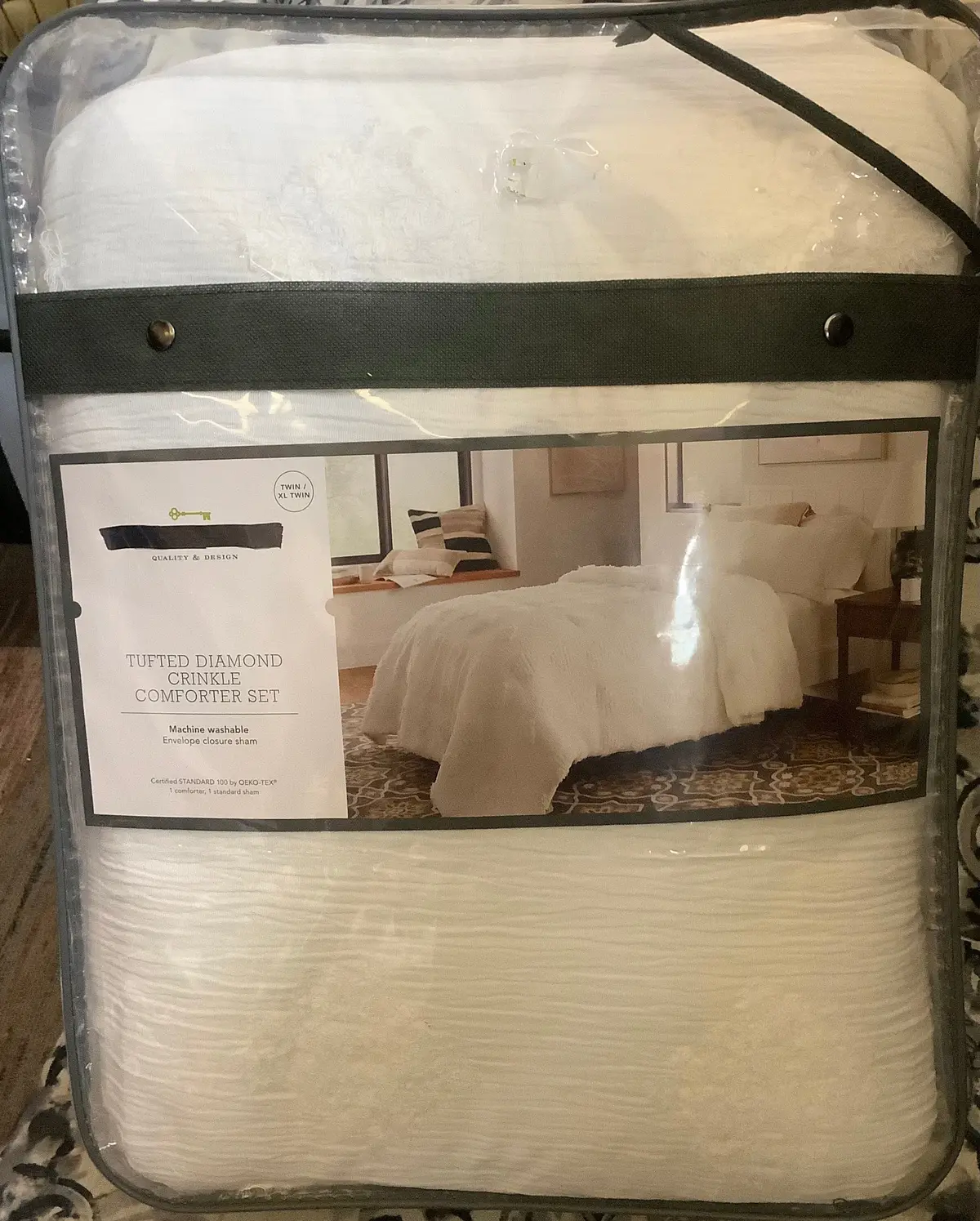 Twin/Twin Extra Long Tufted Diamond Crinkle Duvet Cover 1