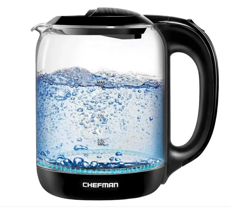 Chefman 1.7 Liter Electric Glass Tea Kettle With One Touch Easy Operation - Black, 1