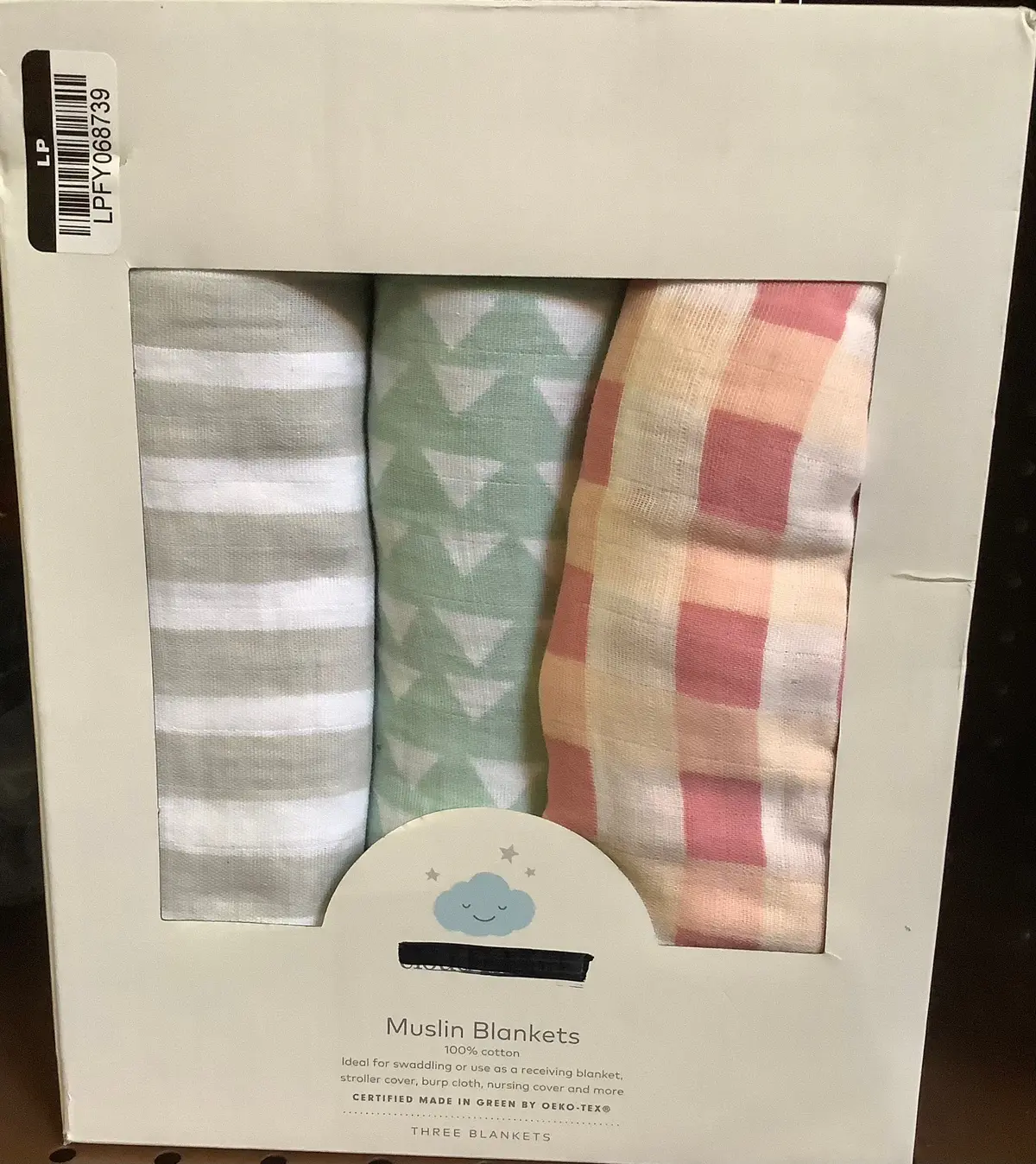 I Love You Muslin Swaddle Blanket - Black/White - 3Pk - 1