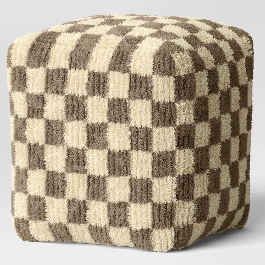 Checkerboard Pouf Cream/Brown 1