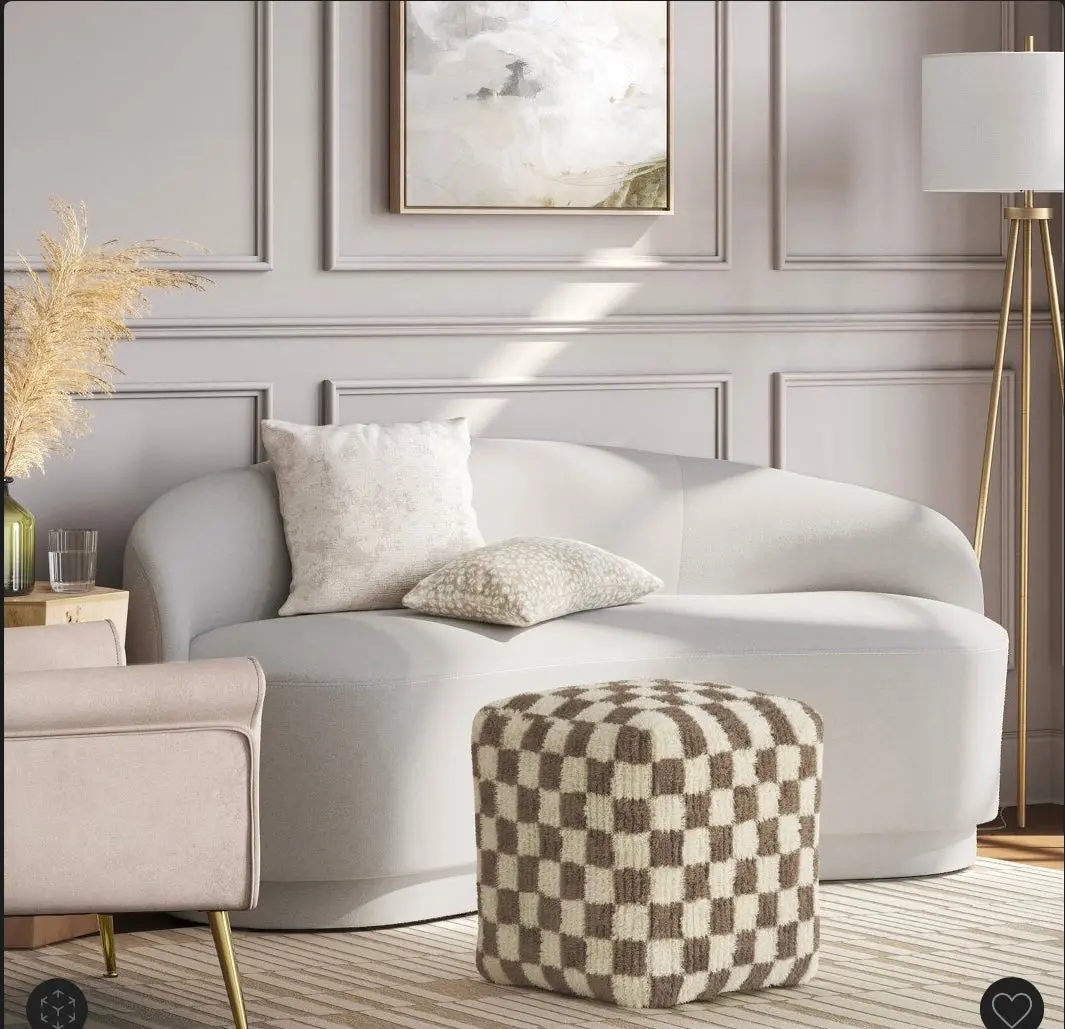 Checkerboard Pouf Cream/Brown 1