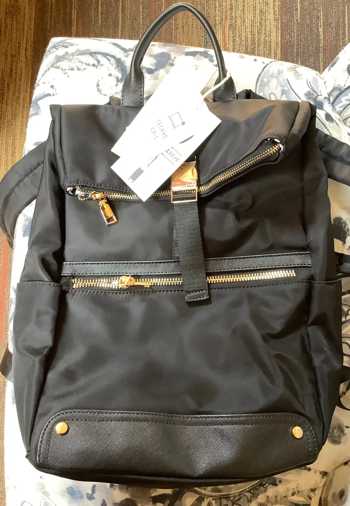 Madison West Black Backpack Lots Of Zippered Sections In Durable Fabric 1