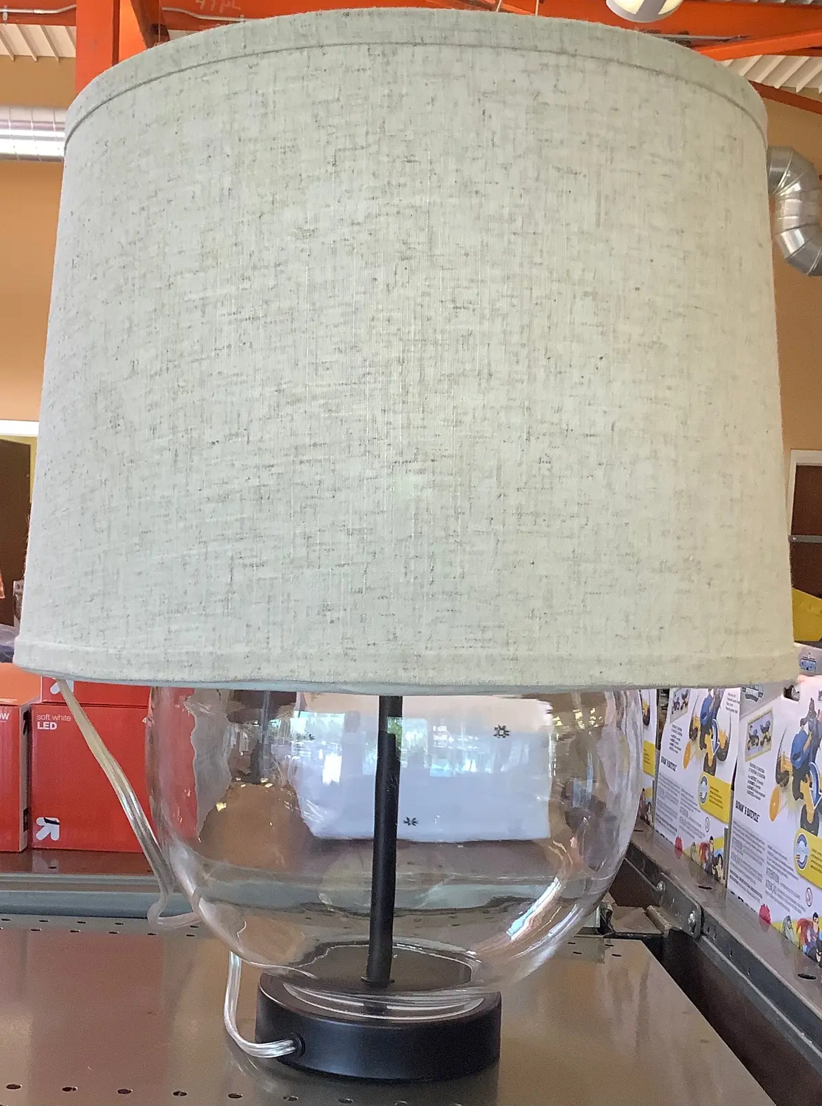 Large Glass Gourd Table Lamp Gray - Cotton/Polyester Drum Shade, 24" Height 1