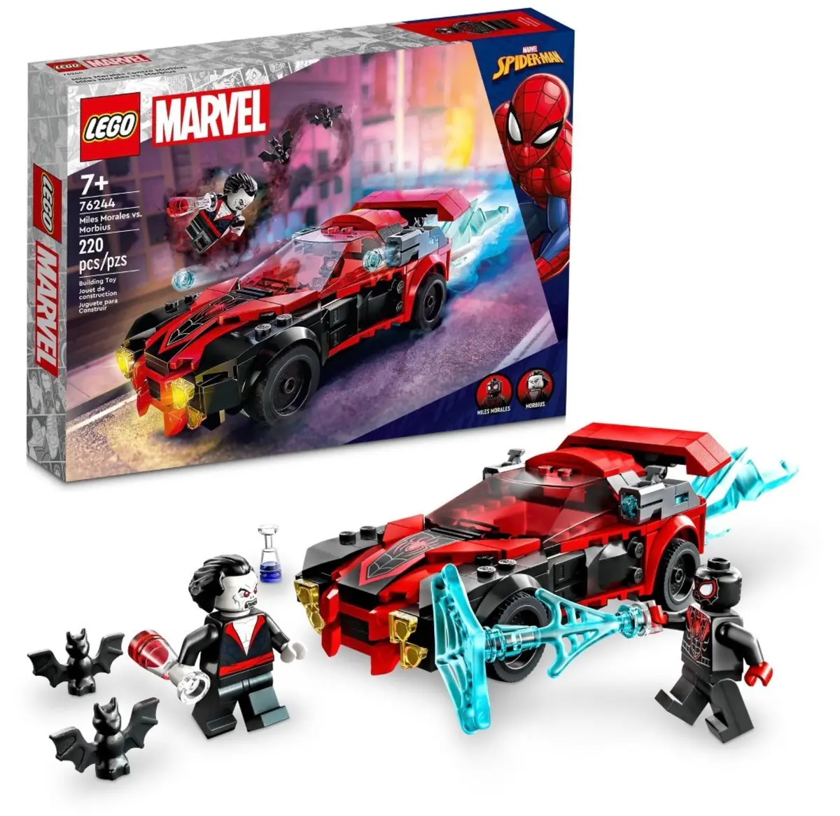 Lego Marvel Miles Morales Vs. Morbius Toy Car Set 76244 1