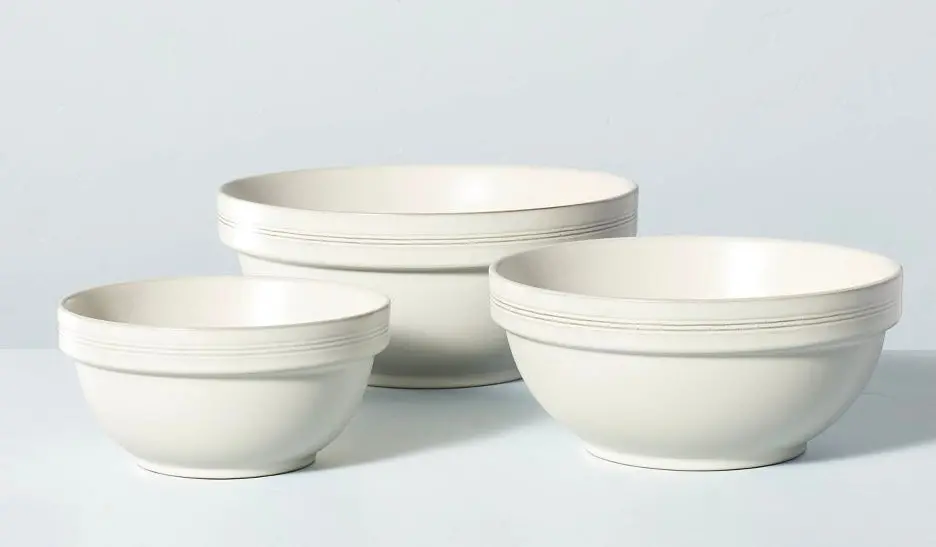 3Pc Brim Stripe Stoneware Mixing/Serving Bowl Set Cream 1