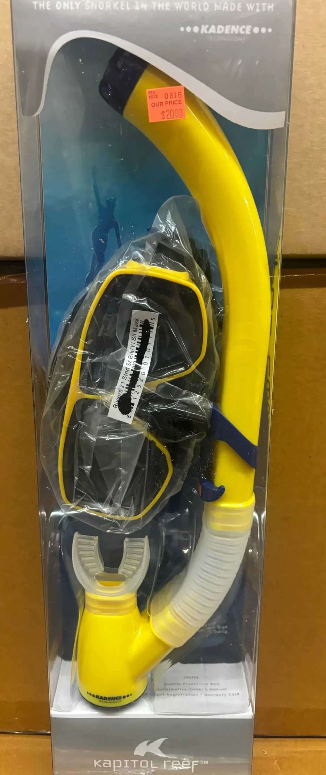 Kapitol Reef Riviera 21 Standard Size Black/Yellow Snorkel Mask Set 1