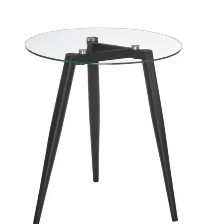 Van Beuren Round Mid-Century Modern Glass Top Side Table Black Boxed 1