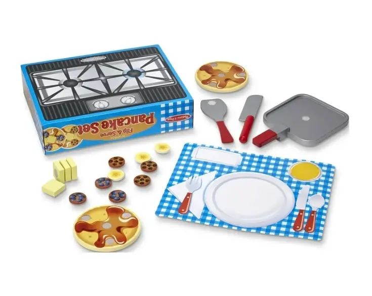 Melissa & Doug Flip And Serve Pancake Set (19 Pcs) - Wooden Breakfast Play Food 1