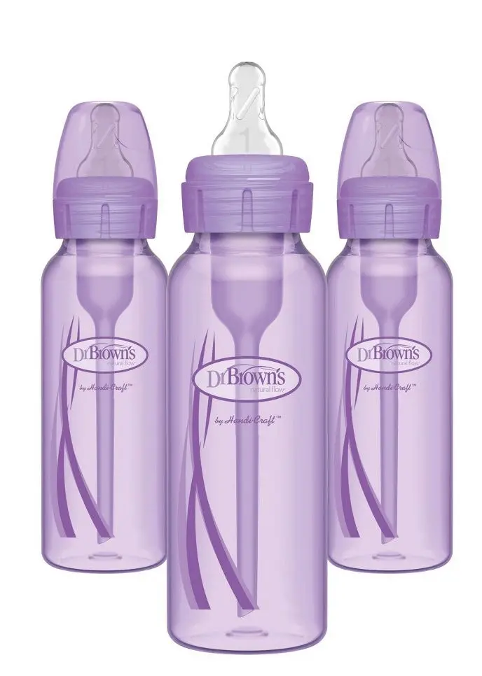 Dr. Brown's 8Oz Anti-Colic Options+ Narrow Baby Bottle With Level 1 Slow Flow Nipple - 3Pk - 0M+ - Purple 1