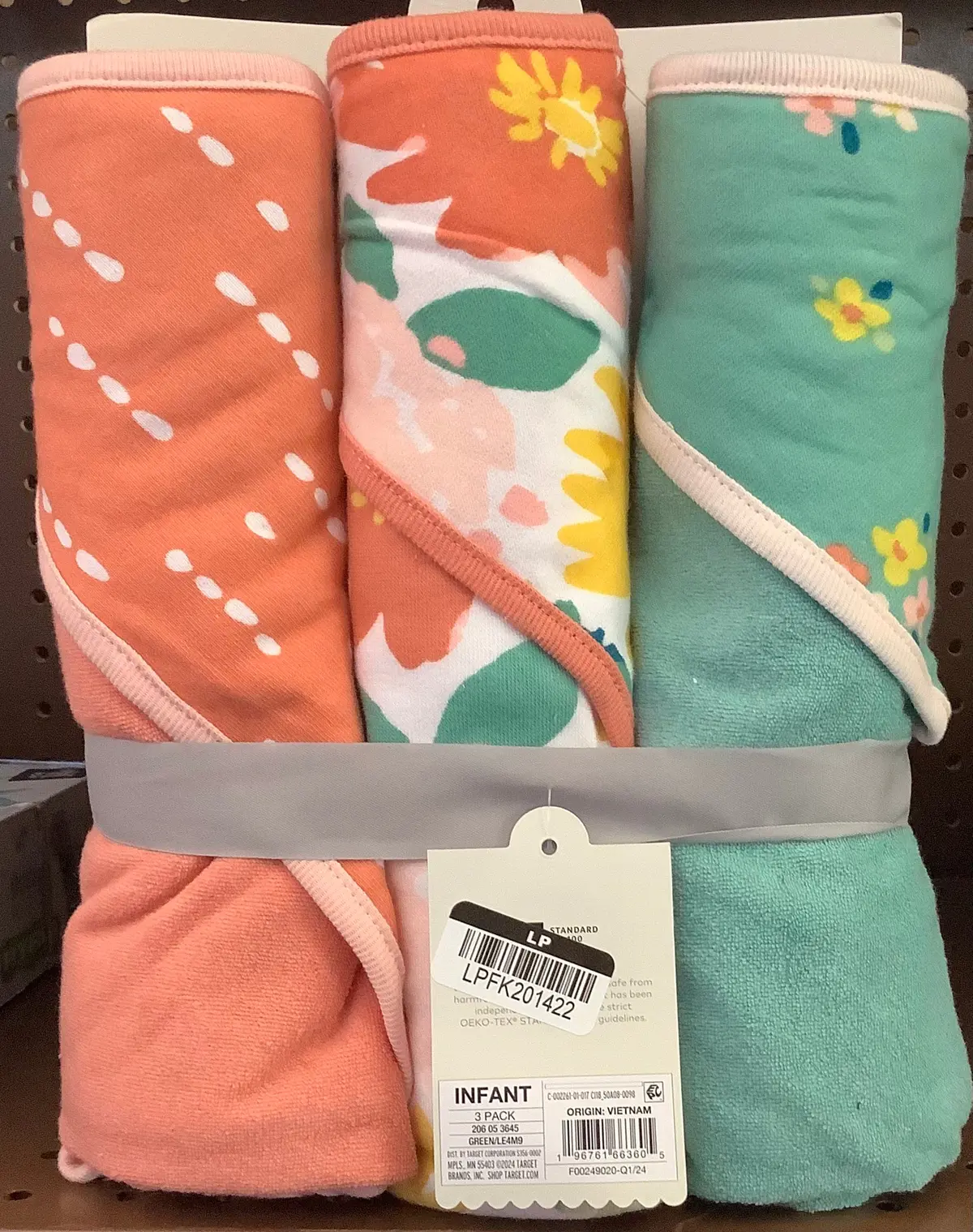 Baby Girls' 3Pk Floral Meadow Hooded Towel -Aqua Green 1