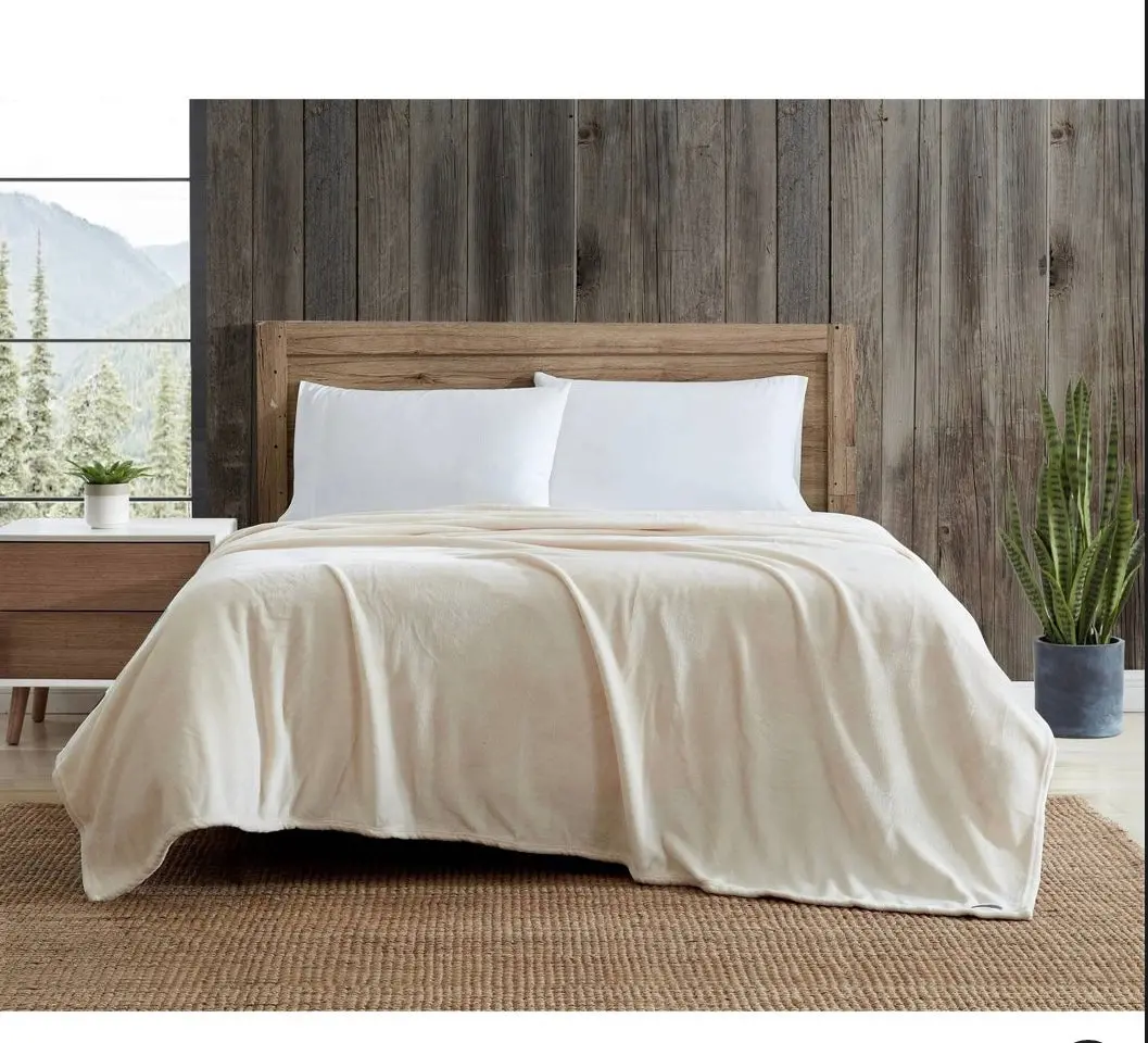 King Ultra Soft Plush Bed Blanket Ivory - Eddie Bauer 1