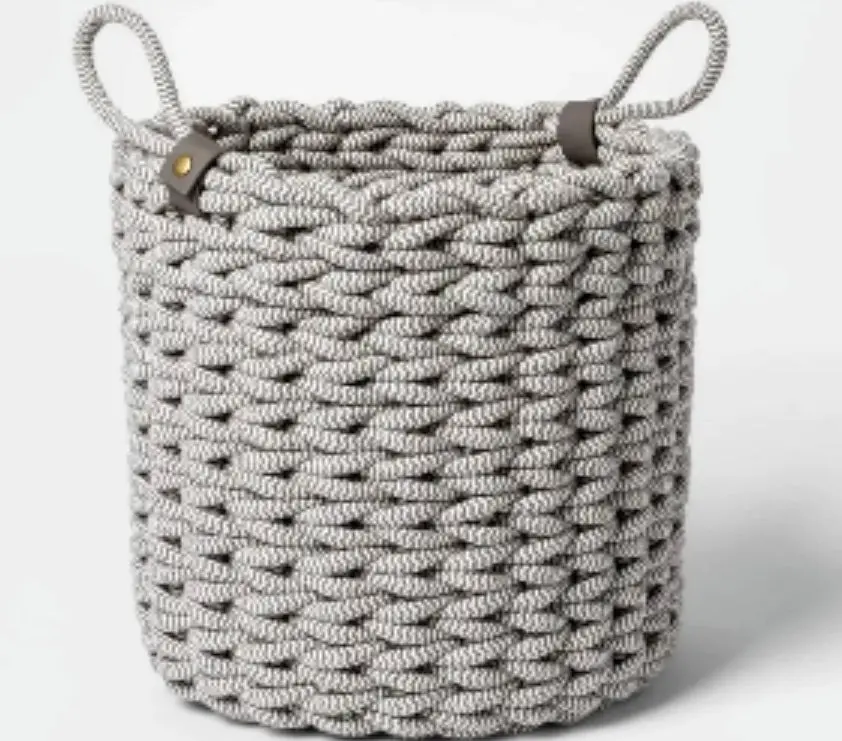 Coiled Rope Fishtail Weave Basket - Gray/White 1