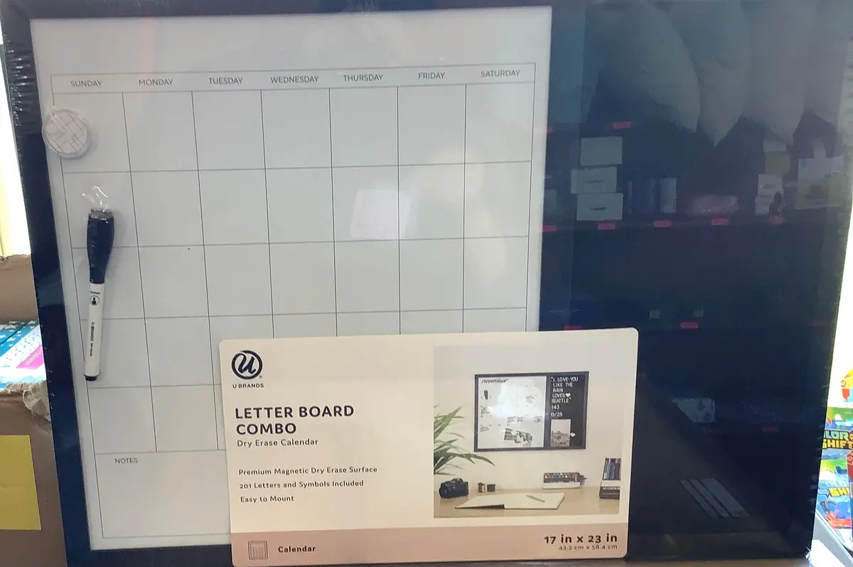 U Brands 17"X23" Wood Frame Dry Erase Calendar And Letter Board Combo Black 1