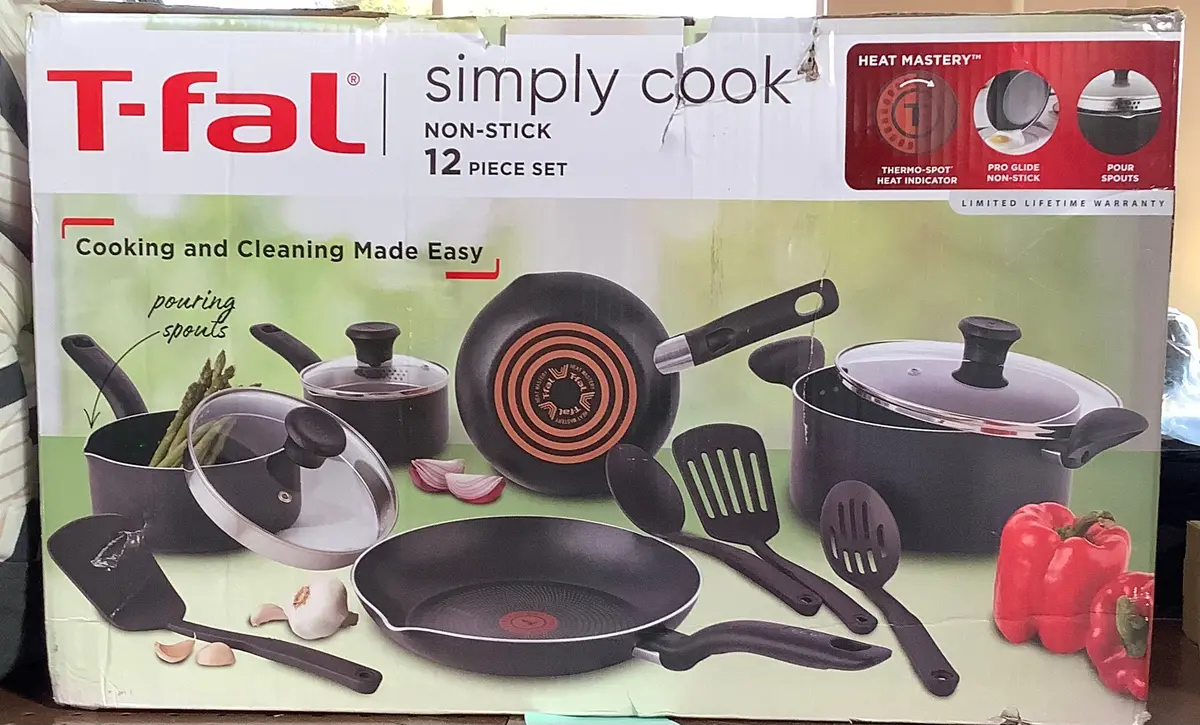 Damaged Box!! T-Fal 12Pc Simply Cook Nonstick Cookware Set
Charcoal Black 1