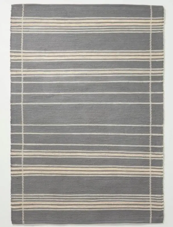 5'X7' Wool Blend Variegated Stripe Area Rug Dark Gray 1