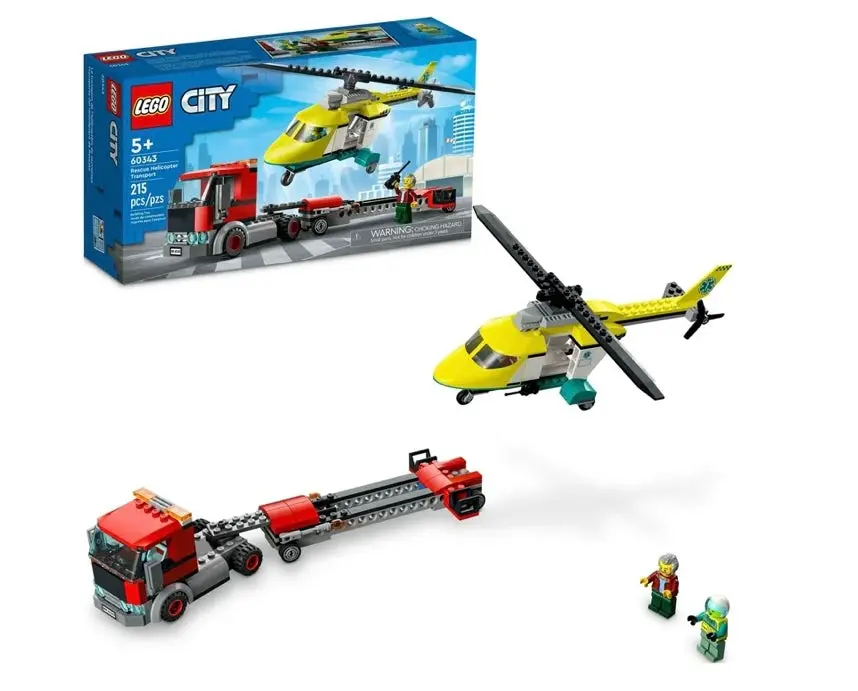 Lego City Great Vehicles Rescue Helicopter Transport Building Kit 60343, With Toy Truck And Toy Helicopter, 1