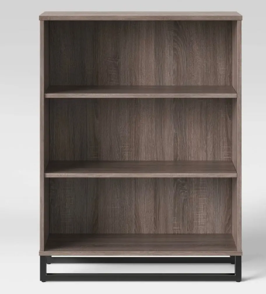 Mixed Material 3 Shelf Bookcase Gray Oak Finish 1