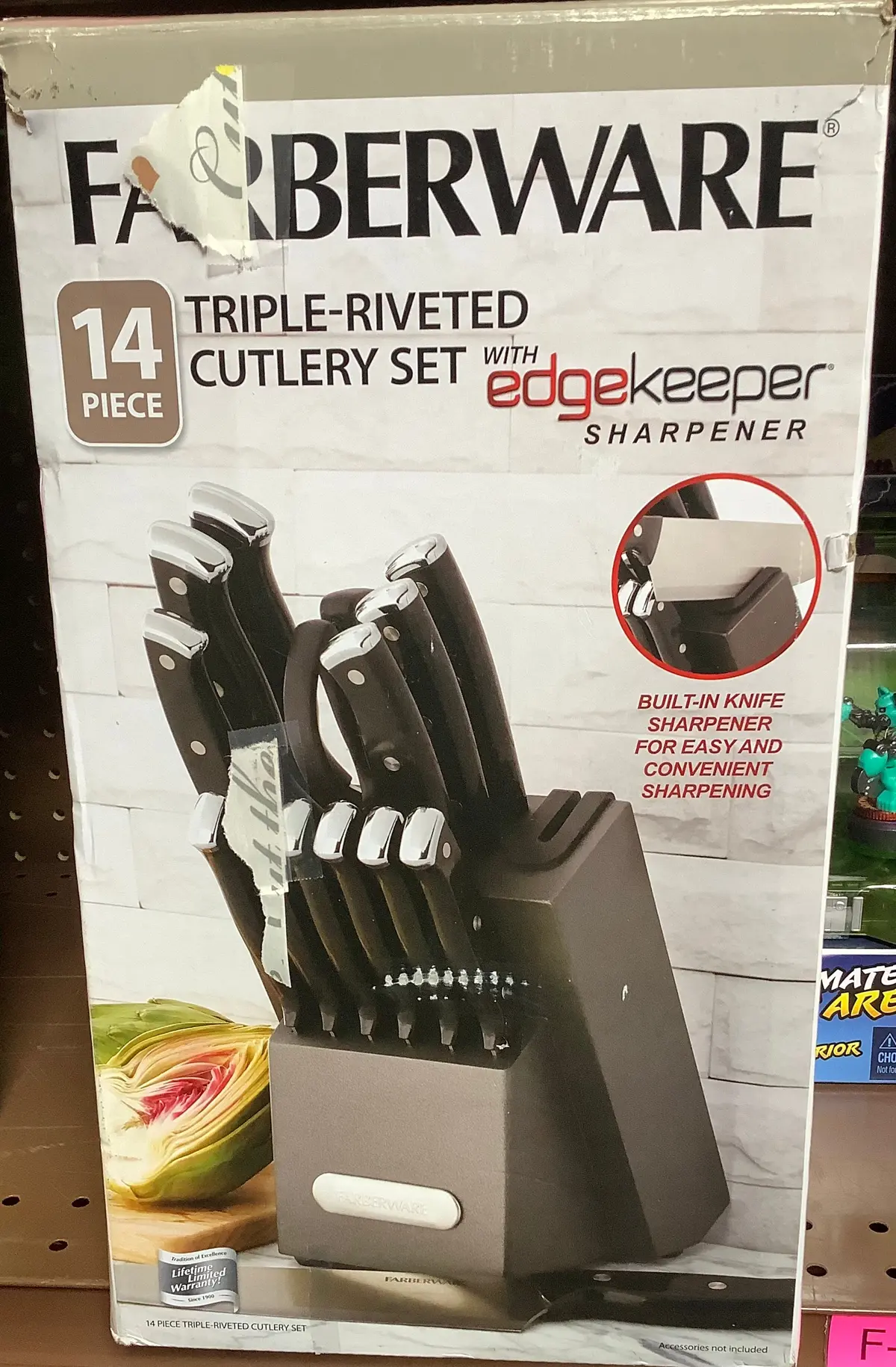 Farberware 14Pc Triple Rivet Knife Block Set With Edgekeeper Sharpener Graphite 1