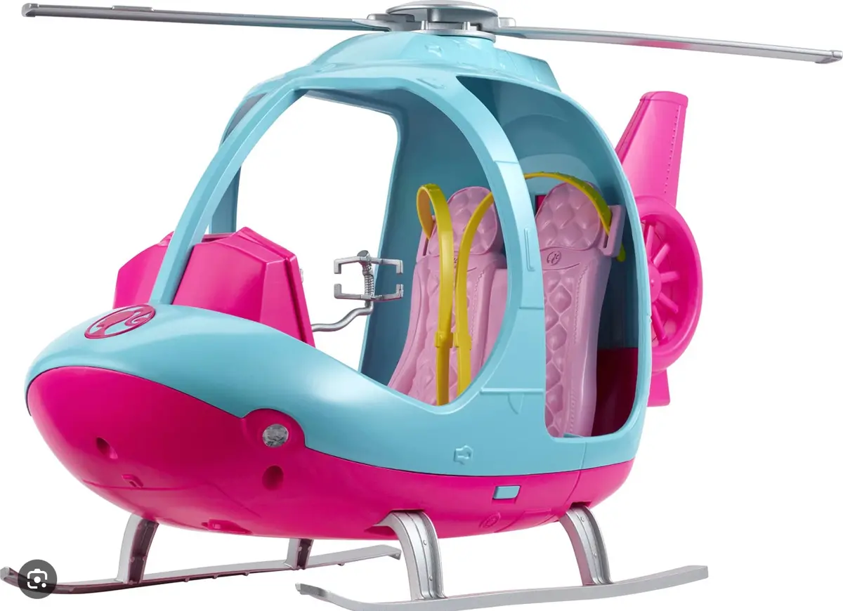 Barbie Helicopter With Spinning Rotors, Pink And Blue 2-Seater Design With Seatbelts And Pilot "Controls" 1